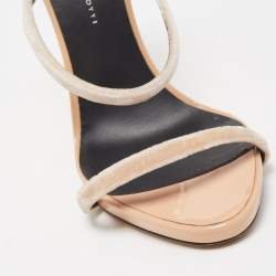 Pre Owned Giuseppe Zanotti Beige Velvet Harmony  Ankle Cuff Sandals Size 39.5