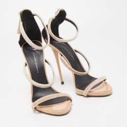 Pre Owned Giuseppe Zanotti Beige Velvet Harmony  Ankle Cuff Sandals Size 39.5