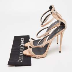 Pre Owned Giuseppe Zanotti Beige Velvet Harmony  Ankle Cuff Sandals Size 39.5