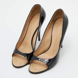 Giuseppe Zanotti Black Patent Leather Open Toe Pumps Size 40
