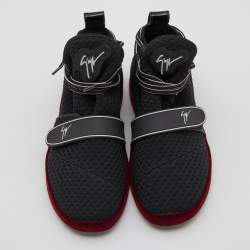 Pre Owned Giuseppe Zanotti Black/Red Knit Fabric and Leather Slip On Sneakers Size 36