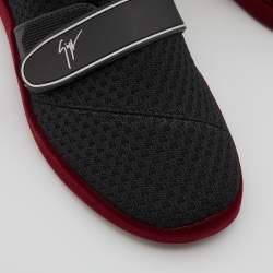 Pre Owned Giuseppe Zanotti Black/Red Knit Fabric and Leather Slip On Sneakers Size 36