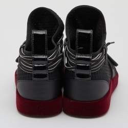 Pre Owned Giuseppe Zanotti Black/Red Knit Fabric and Leather Slip On Sneakers Size 36