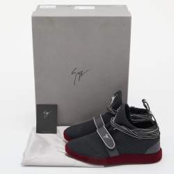 Pre Owned Giuseppe Zanotti Black/Red Knit Fabric and Leather Slip On Sneakers Size 36