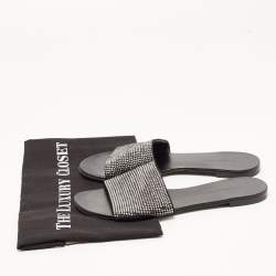 Pre Owned Giuseppe Zanotti Black Suede Crystal Embellished Flat Slides Size 39