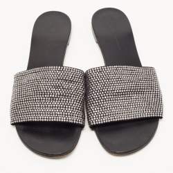 Pre Owned Giuseppe Zanotti Black Suede Crystal Embellished Flat Slides Size 39