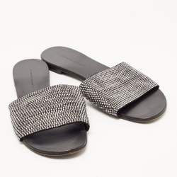 Pre Owned Giuseppe Zanotti Black Suede Crystal Embellished Flat Slides Size 39