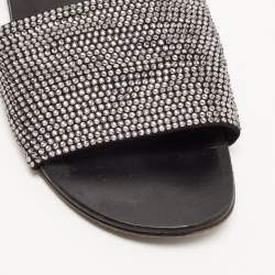 Pre Owned Giuseppe Zanotti Black Suede Crystal Embellished Flat Slides Size 39