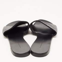 Pre Owned Giuseppe Zanotti Black Suede Crystal Embellished Flat Slides Size 39