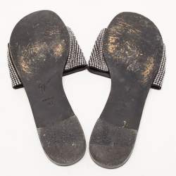 Pre Owned Giuseppe Zanotti Black Suede Crystal Embellished Flat Slides Size 39