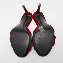 Pre Owned Giuseppe Zanotti Red Knotted Velvet Slide Sandals Size 38.5