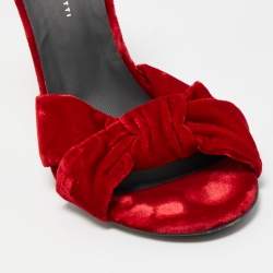 Pre Owned Giuseppe Zanotti Red Knotted Velvet Slide Sandals Size 38.5