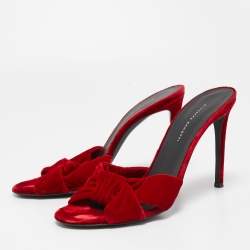Pre Owned Giuseppe Zanotti Red Knotted Velvet Slide Sandals Size 38.5