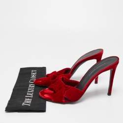 Pre Owned Giuseppe Zanotti Red Knotted Velvet Slide Sandals Size 38.5