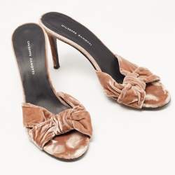 Giuseppe Zanotti Beige Velvet Knot Detail Slide Sandals Size 39