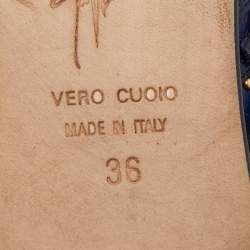 Pre Owned Giuseppe Zanotti Blue Studded Canvas Lucia Shark Tooth Smoking Slippers Size 36