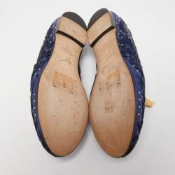 Pre Owned Giuseppe Zanotti Blue Studded Canvas Lucia Shark Tooth Smoking Slippers Size 36