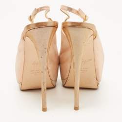 مملوكة مسبقًا Giuseppe Zanotti Pink Glitter Suede Peep Toe Platform Slingback Sandals Size 41