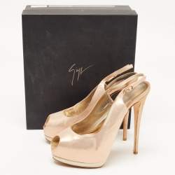 مملوكة مسبقًا Giuseppe Zanotti Pink Glitter Suede Peep Toe Platform Slingback Sandals Size 41