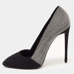 Pre Owned Giuseppe Zanotti Black Suede Crystal Embellished Pointed Toe Pumps Size 37
