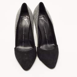 Pre Owned Giuseppe Zanotti Black Suede Crystal Embellished Pointed Toe Pumps Size 37