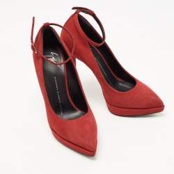 Giuseppe Zanotti Red Suede Ankle Strap Platform Pointed Toe Pumps Size 37