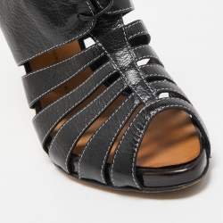 Pre Owned Giuseppe Zanotti Black Leather Oxford Peep Toe Ankle Boots Size 39.5