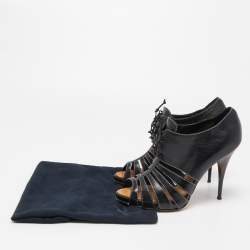 Pre Owned Giuseppe Zanotti Black Leather Oxford Peep Toe Ankle Boots Size 39.5