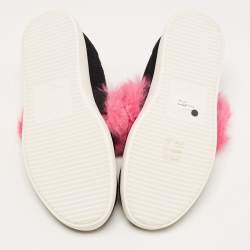 Pre Owned Giuseppe Zanotti Black Knit Fabric and Calfhair Slip on Sneakers Size 37.5