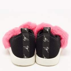 Pre Owned Giuseppe Zanotti Black Knit Fabric and Calfhair Slip on Sneakers Size 37.5