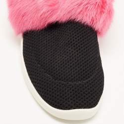 Pre Owned Giuseppe Zanotti Black Knit Fabric and Calfhair Slip on Sneakers Size 37.5