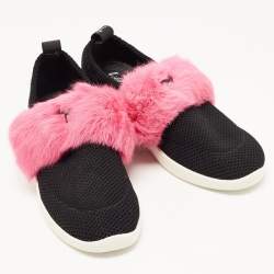 Pre Owned Giuseppe Zanotti Black Knit Fabric and Calfhair Slip on Sneakers Size 37.5