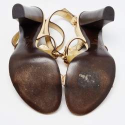 Pre Owned Giuseppe Zanotti Cream Leather Embellished T Strap Sandals Size 39