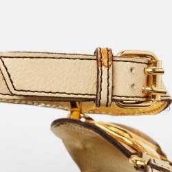 Pre Owned Giuseppe Zanotti Cream Leather Embellished T Strap Sandals Size 39