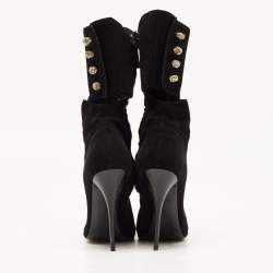 Giuseppe Zanotti Black Suede Crystals Embellished Mid Calf Boots Size 40