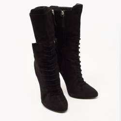Giuseppe Zanotti Black Suede Crystals Embellished Mid Calf Boots Size 40