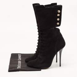Giuseppe Zanotti Black Suede Crystals Embellished Mid Calf Boots Size 40