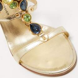 Pre Owned Giuseppe Zanotti Gold Leather Crystal Embellished Ankle Strap Sandals Size 39