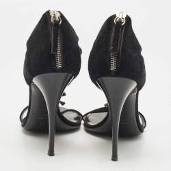 Pre Owned Giuseppe Zanotti Black Suede Crystal Embellished T-Strap Sandals Size 37