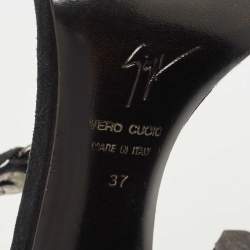 Pre Owned Giuseppe Zanotti Black Suede Crystal Embellished T-Strap Sandals Size 37