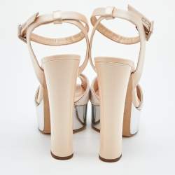 Pre Owned Giuseppe Zanotti Beige Velvet and Patent Leather Platform Slingback Pumps Size 40