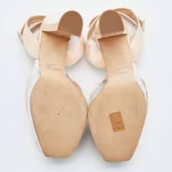 Pre Owned Giuseppe Zanotti Beige Velvet and Patent Leather Platform Slingback Pumps Size 40