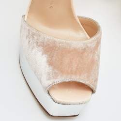 Pre Owned Giuseppe Zanotti Beige Velvet and Patent Leather Platform Slingback Pumps Size 40