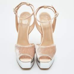 Pre Owned Giuseppe Zanotti Beige Velvet and Patent Leather Platform Slingback Pumps Size 40