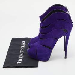 Giuseppe Zanotti Purple Suede Wave Cut Out Peep Toe Platform Booties Size 37.5