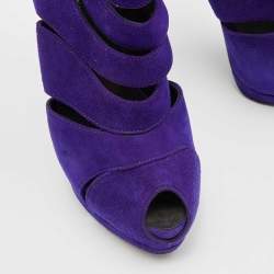 Giuseppe Zanotti Purple Suede Wave Cut Out Peep Toe Platform Booties Size 37.5