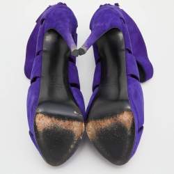 Giuseppe Zanotti Purple Suede Wave Cut Out Peep Toe Platform Booties Size 37.5