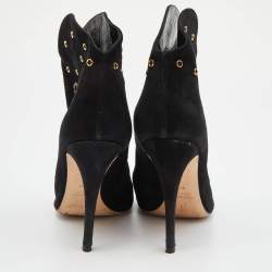 Pre Owned Giuseppe Zanotti Black Suede Crystal Embellished Eyelet Open Toe Booties Size 38.5