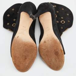 Pre Owned Giuseppe Zanotti Black Suede Crystal Embellished Eyelet Open Toe Booties Size 38.5