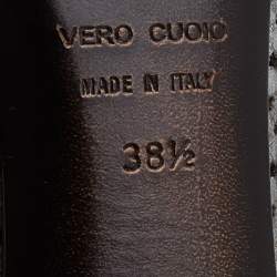 Pre Owned Giuseppe Zanotti Silver/Black Perforated Leather Open Toe Ankle Booties Size 38.5